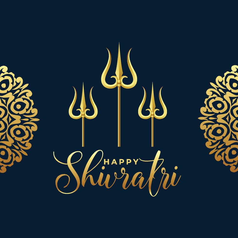 feliz Shivratri dourado texto com faca Trishul para hindu festival vetor