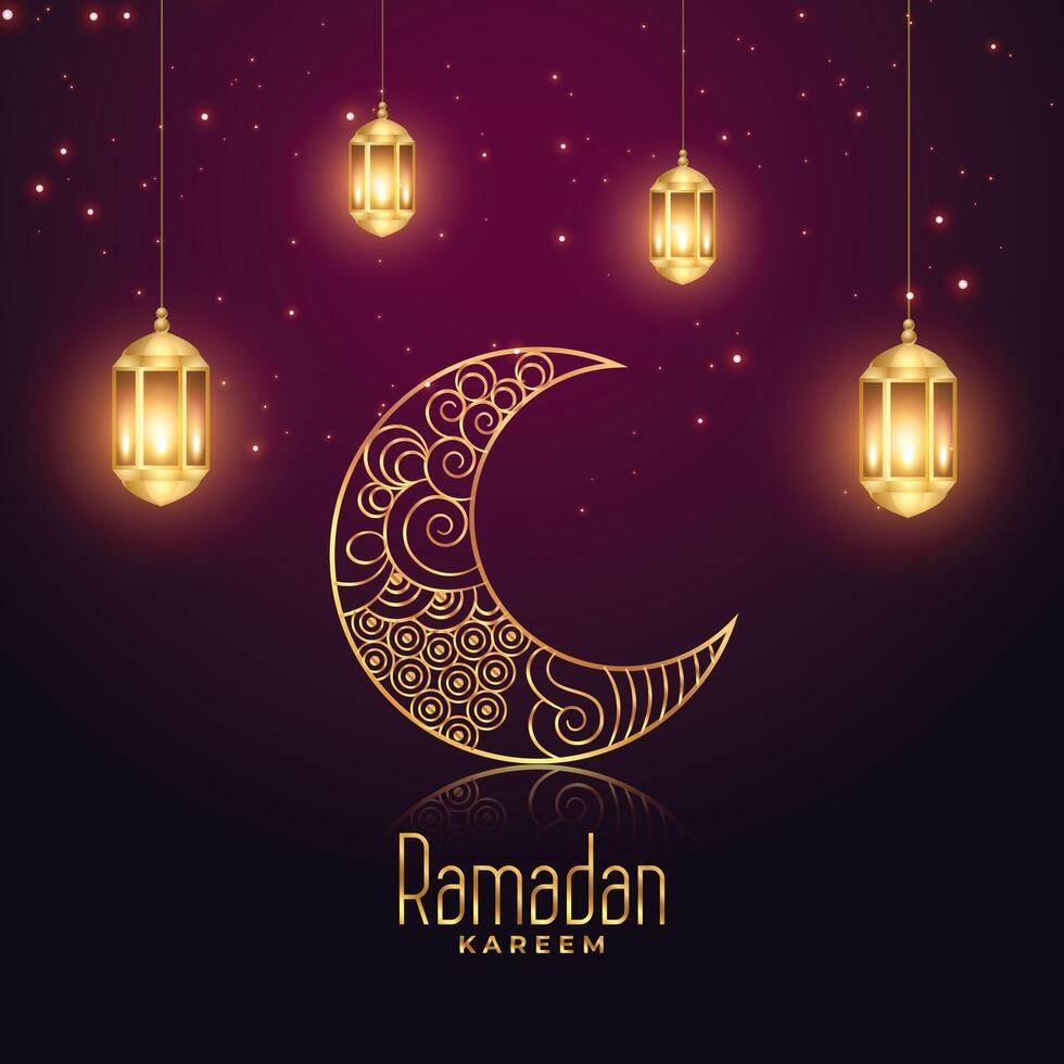 Ramadã kareem eid festival brilhando lâmpadas e lua fundo vetor