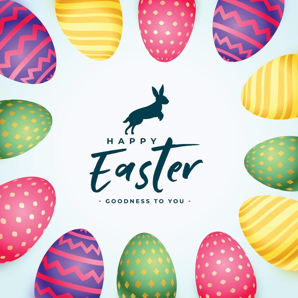 feliz Páscoa celebração cartão com realista colorida ovos vetor