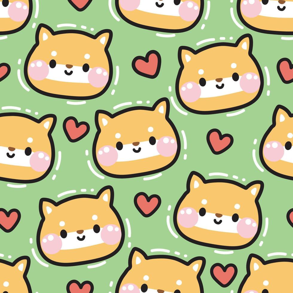 dia dos namorados dia.perfeito padronizar do fofa Shiba inu cachorro face com coração fundo.pet animal charatcer desenho animado design.bebê roupas impressão tela.japonês.kawaii.vetor.ilustração. vetor