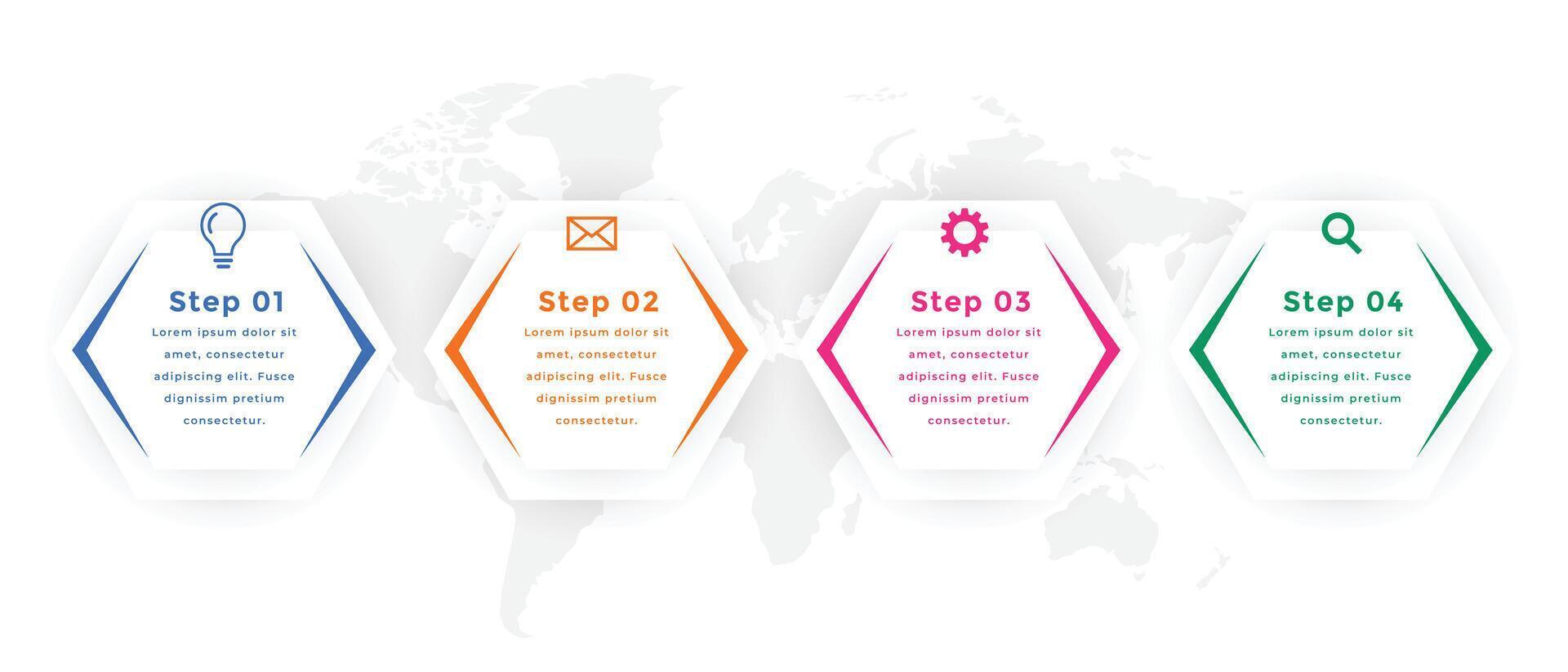 quatro passos hexagonal infográfico modelo Projeto vetor