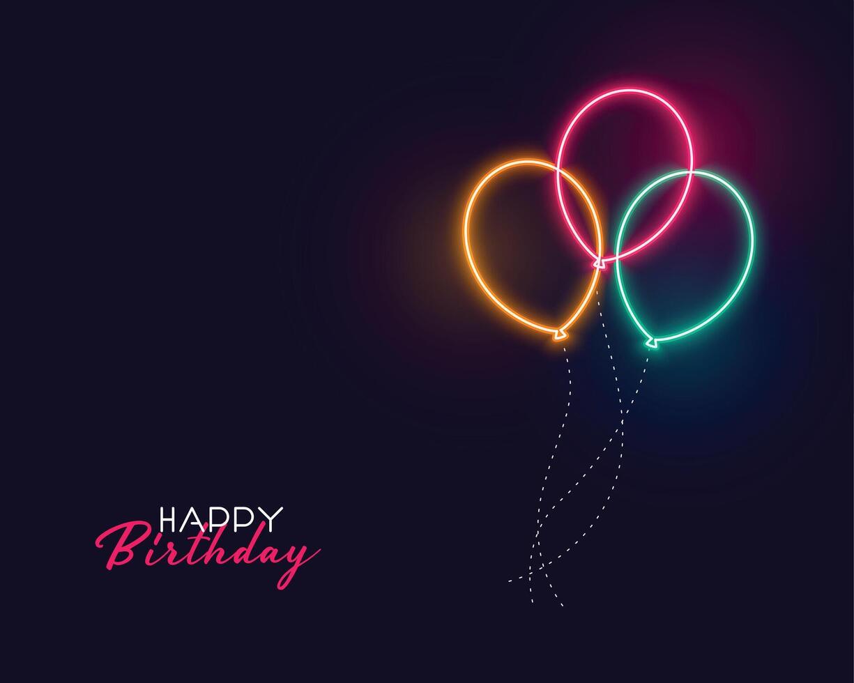 fofa feliz aniversário néon balões fundo vetor