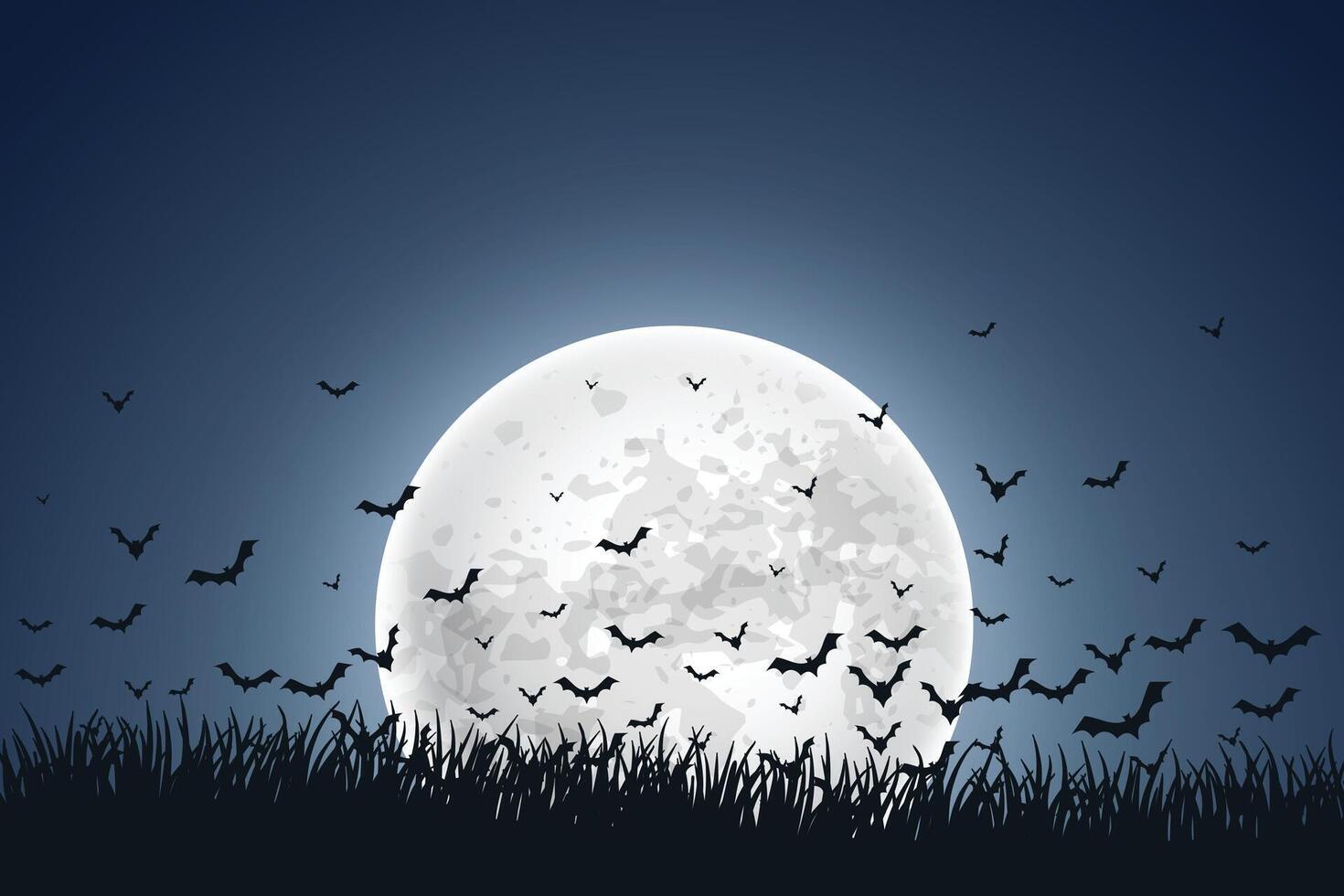 lua com vôo morcegos em céu fundo vetor