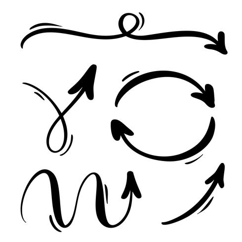Setas de vetor abstrato definido. Doodle estilo de marcador feito à mão. Ilustração de esboço isolado para nota, plano de negócios, apresentação gráfica