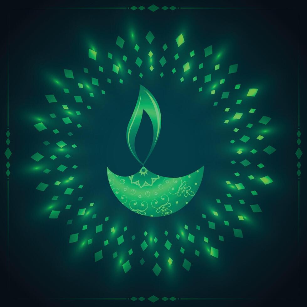 brilhante verde feliz diwali decorativo fundo vetor