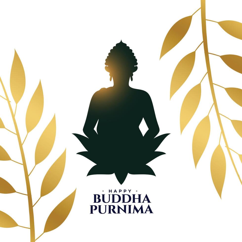 feliz Buda purnima festivo fundo com dourado folhas vetor