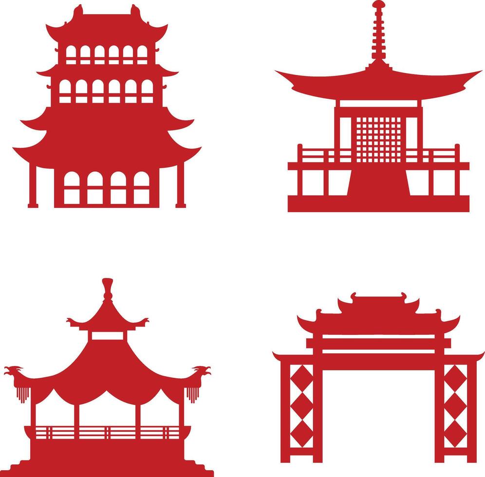 tradicional chinês construção ícone definir. plano Projeto conceito vetor