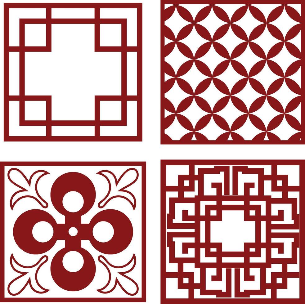 conjunto do vermelho tradicional chinês padronizar. oriental Projeto. isolado em branco fundo vetor