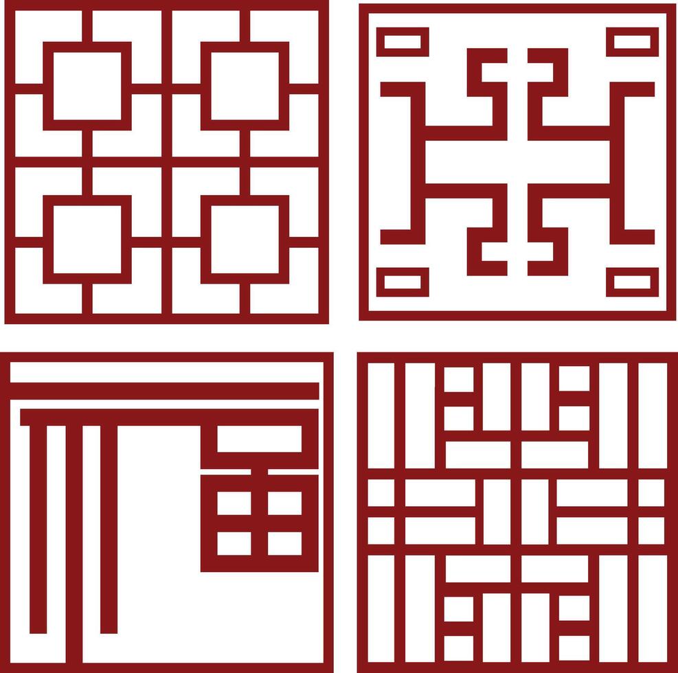 conjunto do vermelho tradicional chinês padronizar. oriental Projeto. isolado em branco fundo vetor