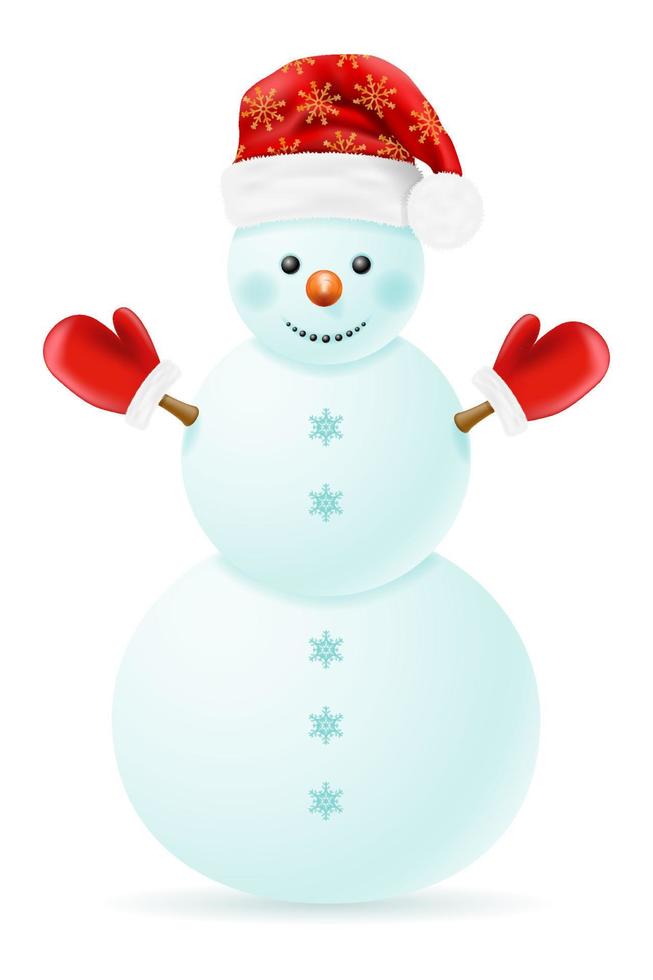 boneco de neve de natal feito de grandes bolas de neve com cocar ilustração vetorial isolada no fundo branco vetor