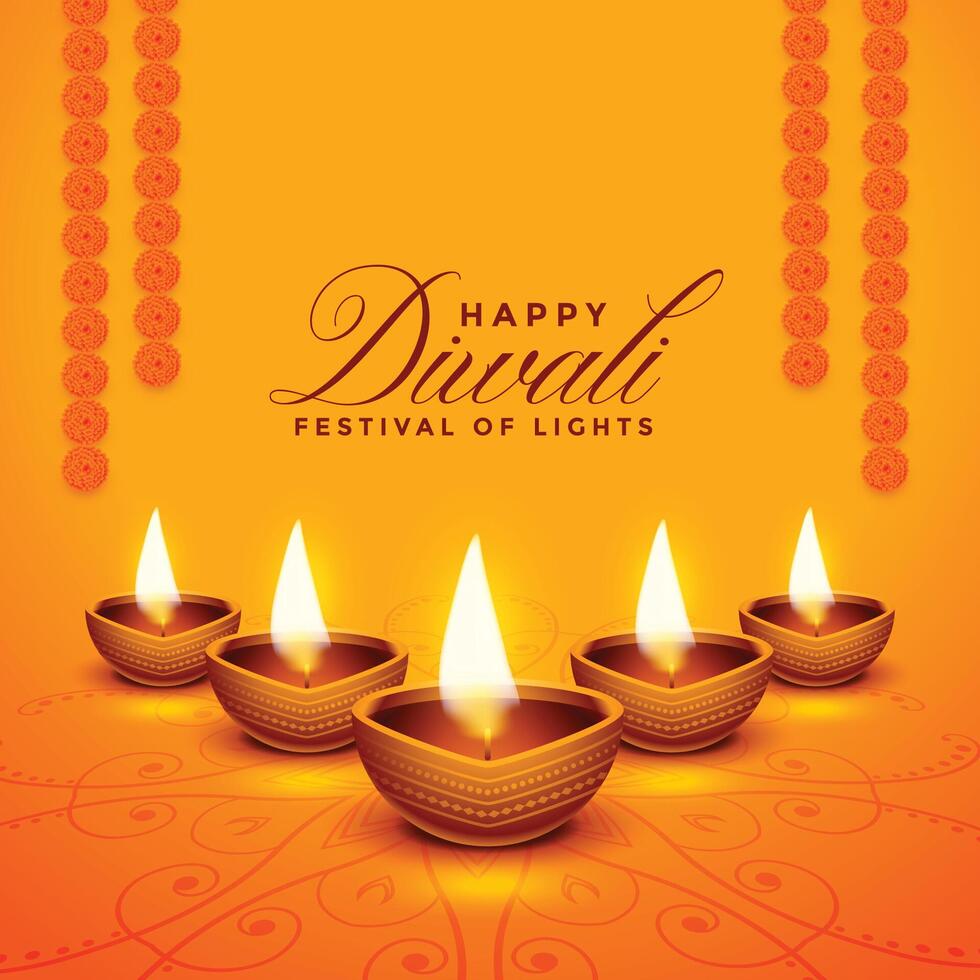 feliz diwali realista festival decoração cartão Projeto vetor