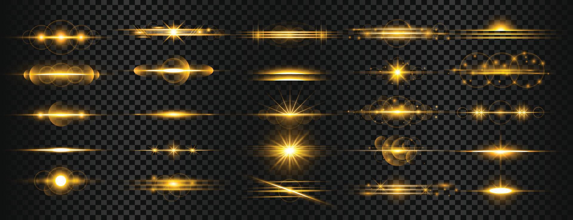 conjunto do dourado transparente luz lente chamas listras vetor