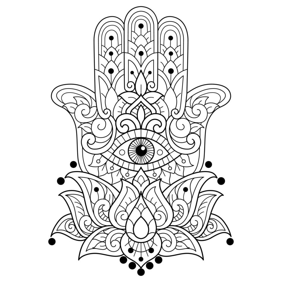 hamsa desenhado à mão para livro de colorir adulto vetor