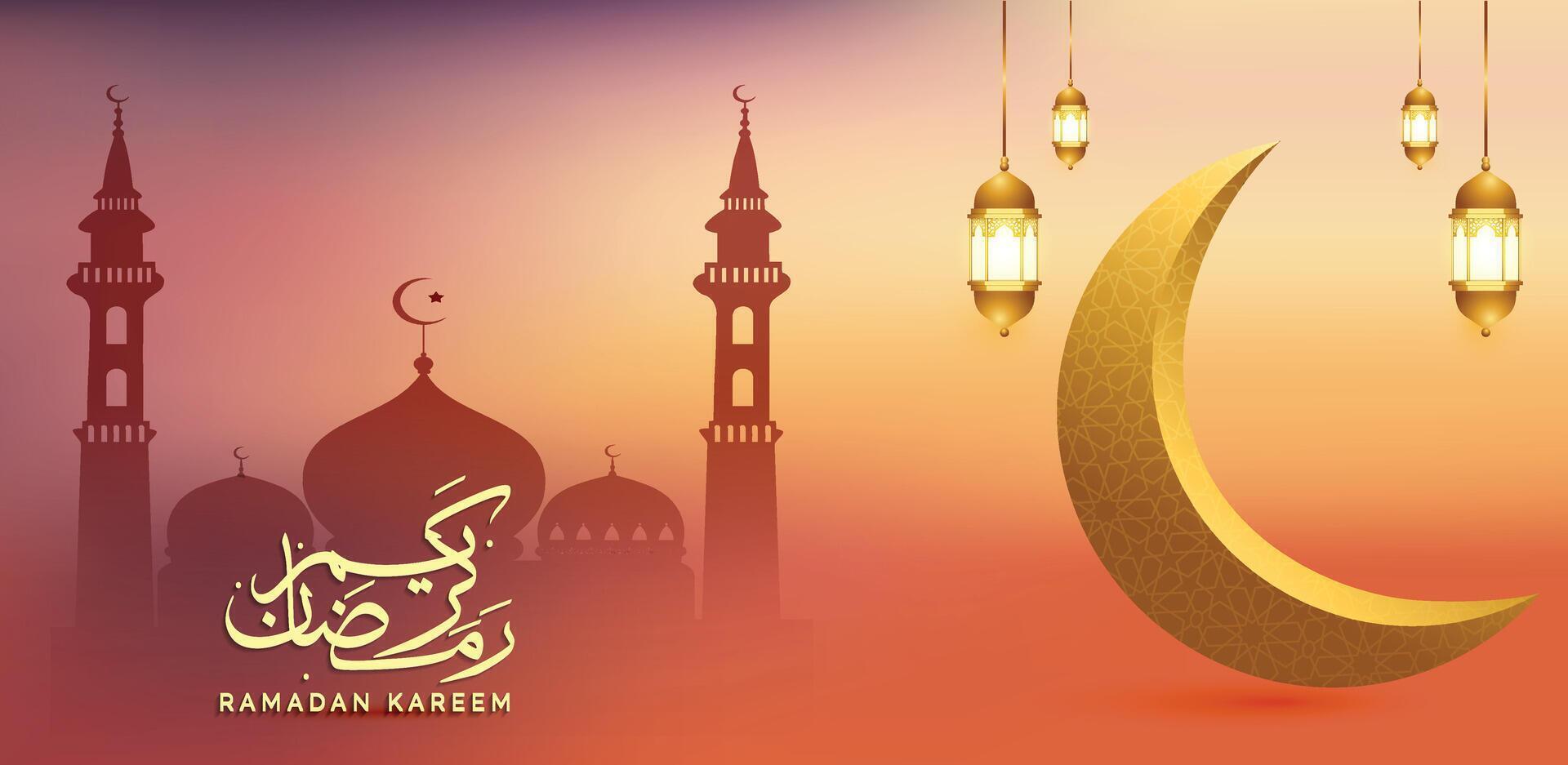 Ramadã kareem fundo com lua e lanterna enfeite vetor