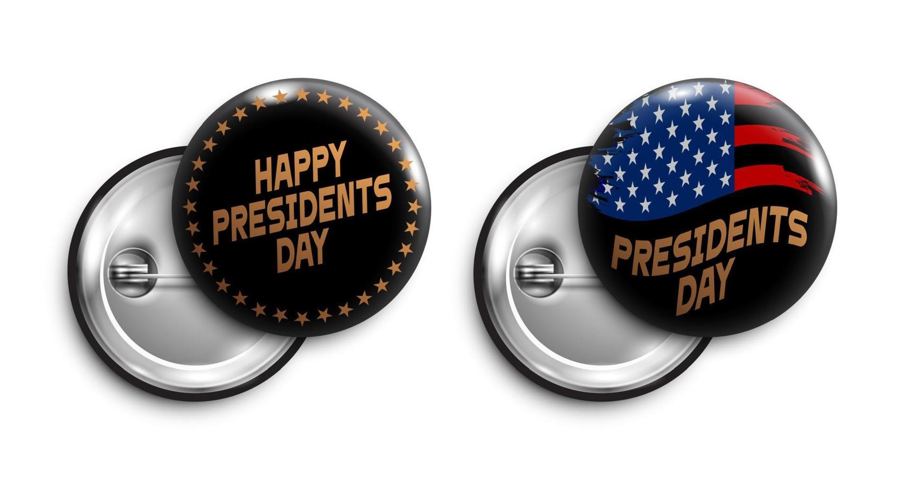 conjunto de botões pretos do feliz dia dos presidentes, emblemas, banners com a bandeira do grunge nos EUA vetor