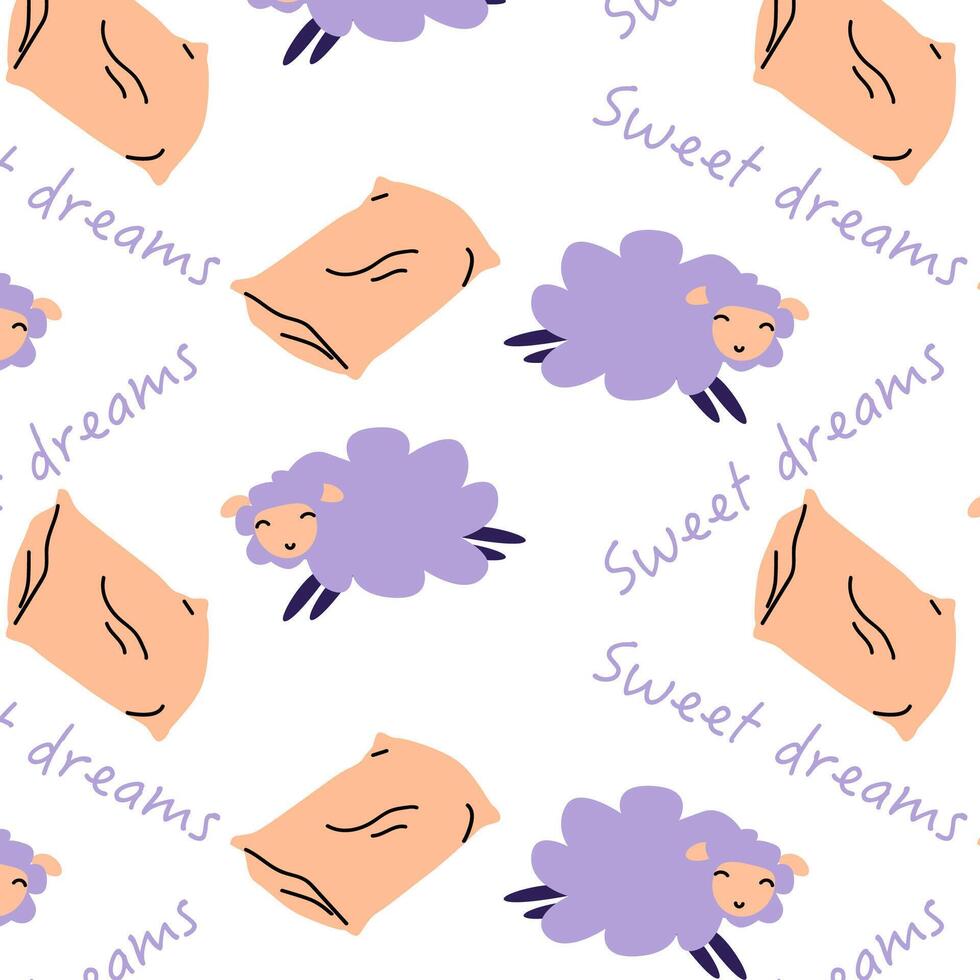 desenho animado ovelha e travesseiro doce sonhos vetor fundo