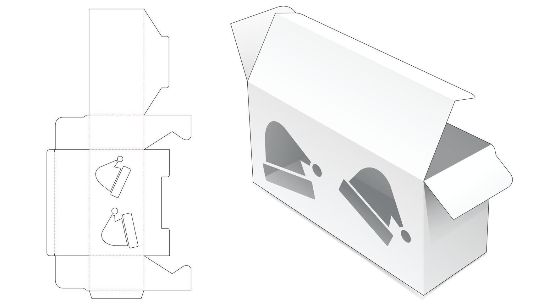 caixa de varejo com janela em formato de chapéu de natal e molde recortado vetor