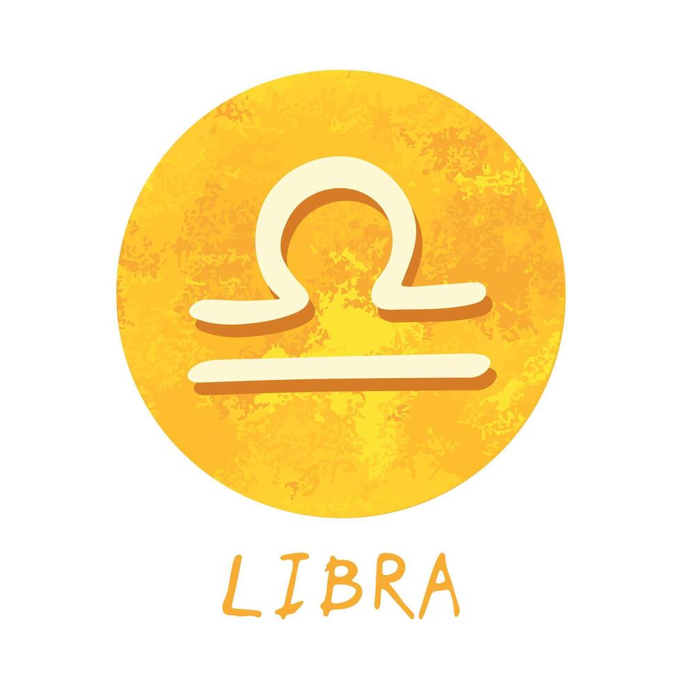 mão desenhado Libra zodíaco placa dentro dourado volta quadro, Armação astrologia rabisco clipart elemento para Projeto vetor