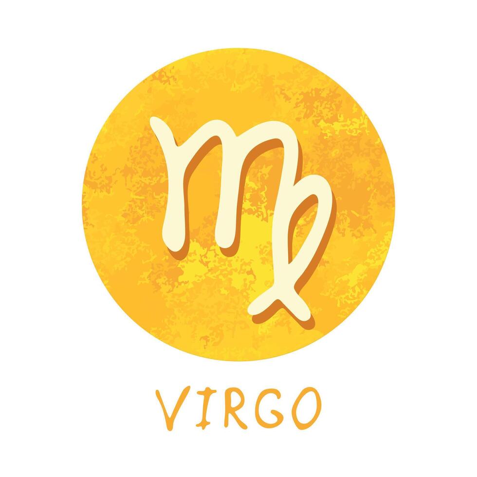 mão desenhado Virgem zodíaco placa dentro dourado volta quadro, Armação astrologia rabisco clipart elemento para Projeto vetor