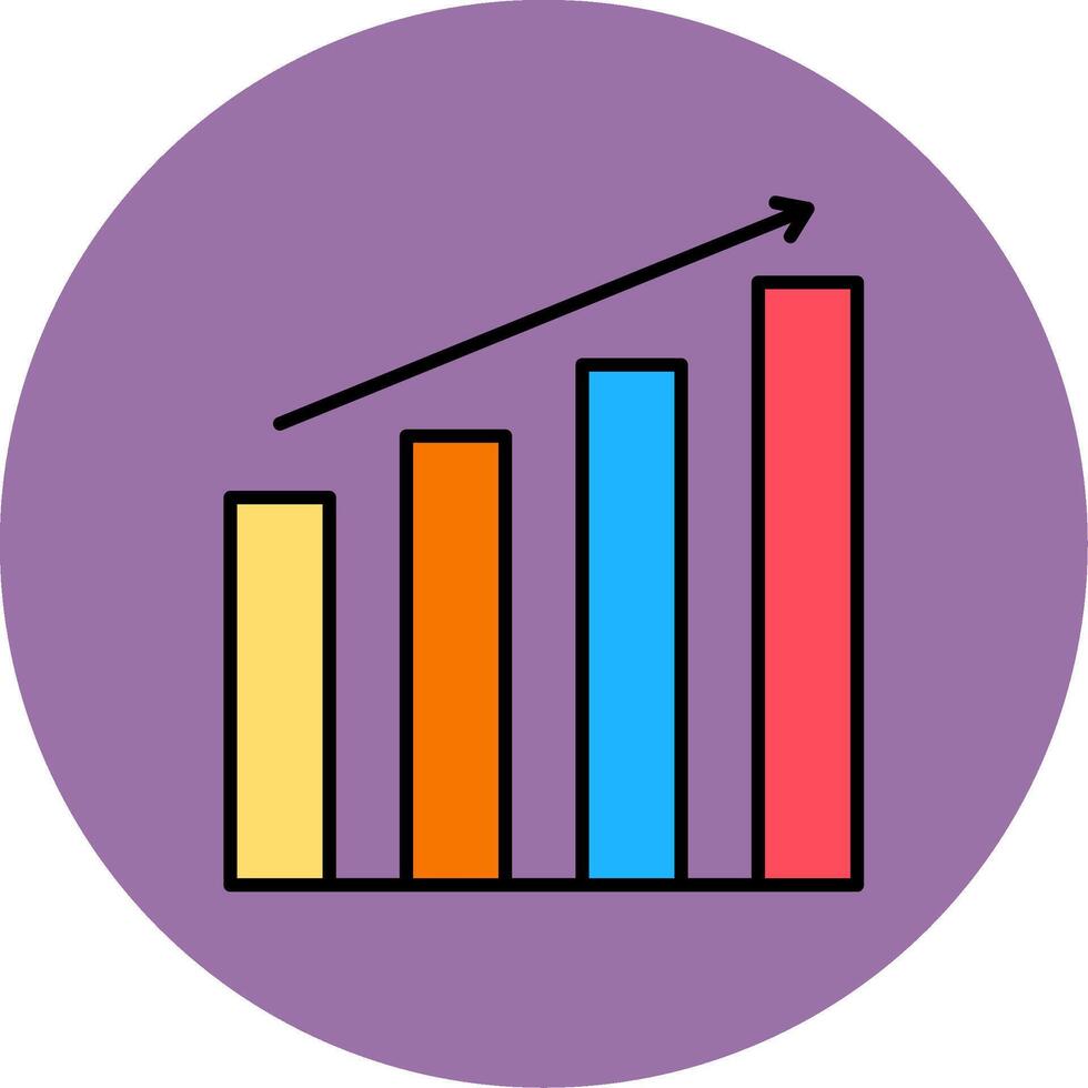 Barra gráfico linha preenchidas multicor círculo ícone vetor
