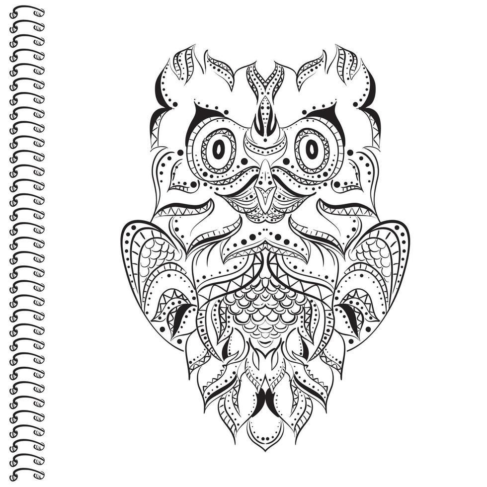 bela ilustração com uma coruja com padrões. imprimir para um cartão postal ou pôster, um esboço de uma tatuagem. vetor