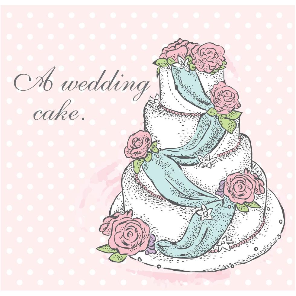 lindo bolo de casamento. ilustração em vetor vintage.