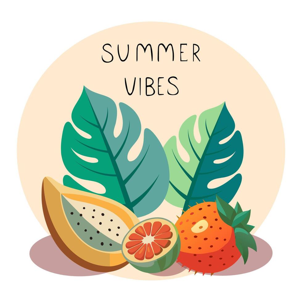 verão vibrações poster com tropical frutas. vetor ilustração dentro plano estilo