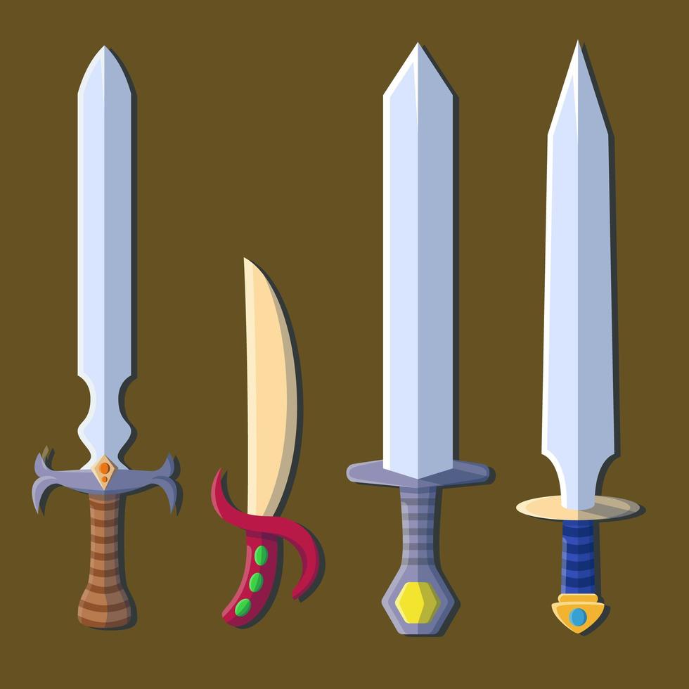 conjunto de espadas e facas realistas. tipos diferentes. perfeito para ativos de jogos. vetor