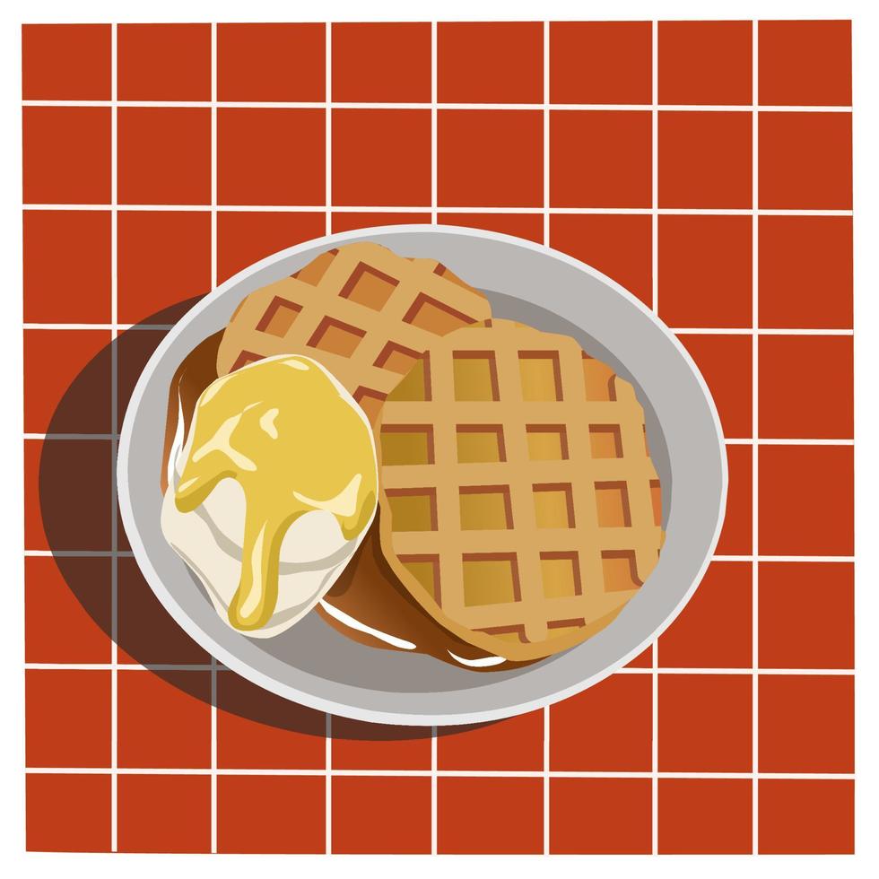 waffle de croffle ou croissant com sorvete, sobremesa doce. ilustração vetorial vetor