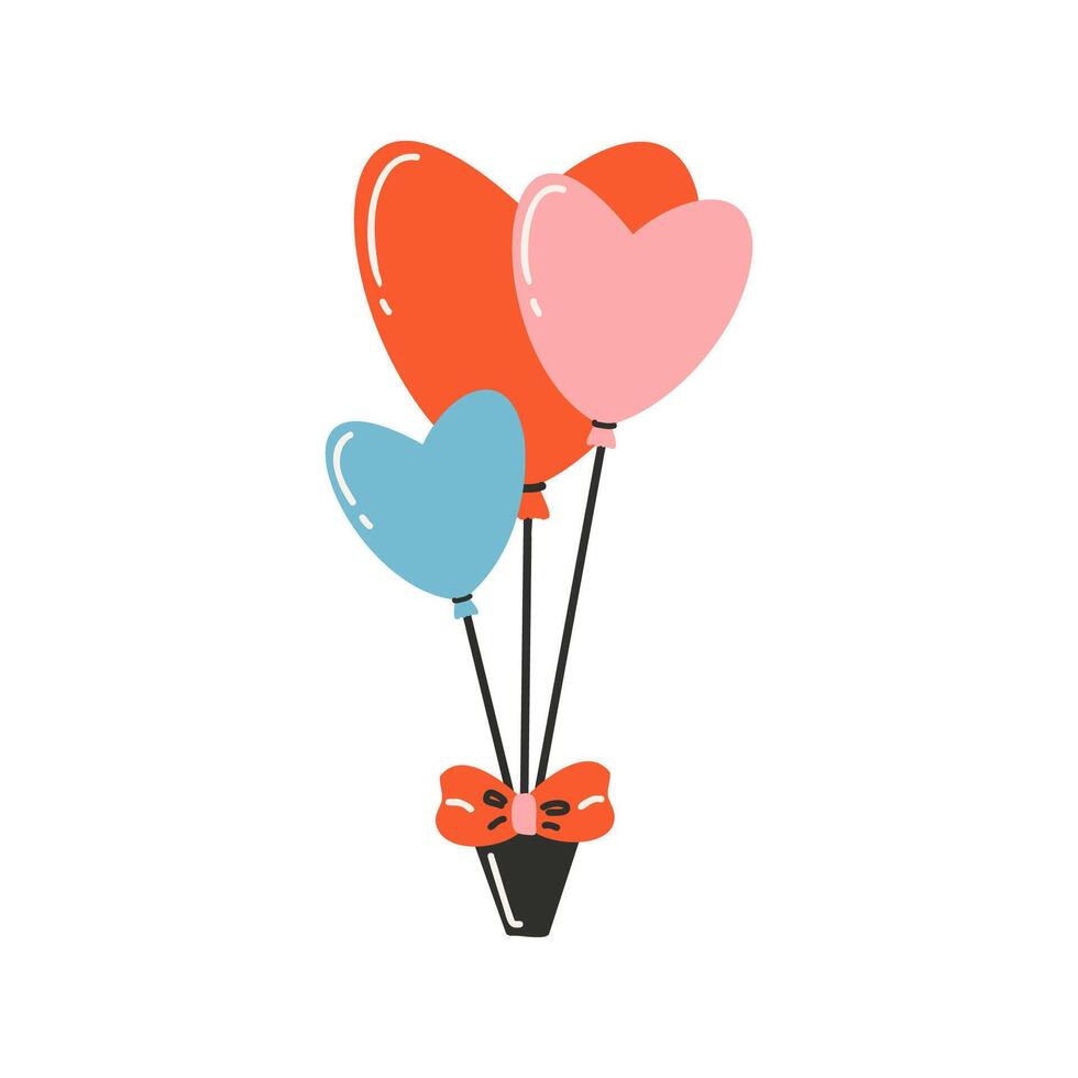 balões estão amarrado com uma arco. símbolo do amor, romance. Projeto para dia dos namorados dia. vetor