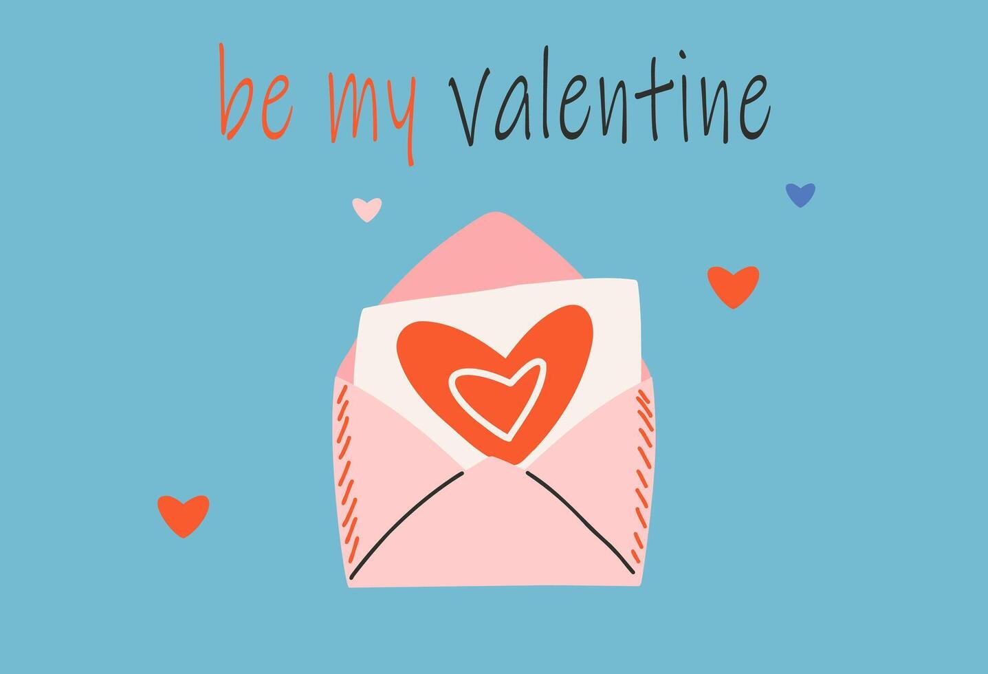 cartão modelo para santo dia dos namorados dia, 14 fevereiro. mão desenhado cartões com envelope, coração, texto. vetor