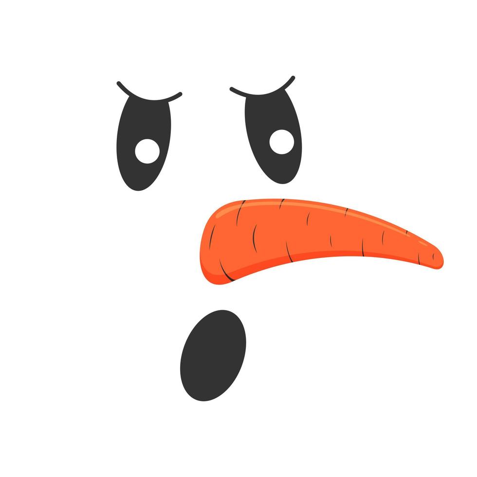rosto de boneco de neve com emoção indignada ou com raiva. cabeça de boneco de neve fofa com boca aberta e nariz de cenoura vetor
