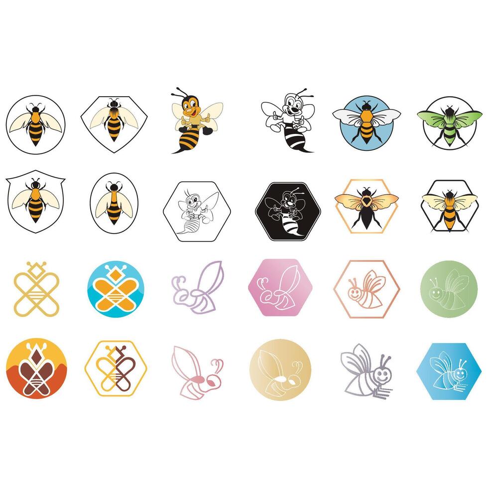 ícone conjunto animal abelha logotipo vetor