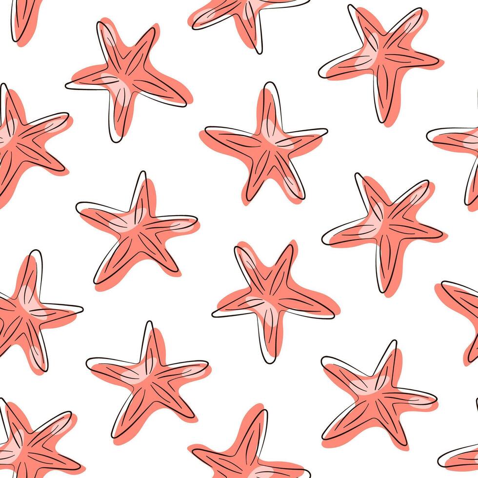 estrelas do mar desatado padronizar dentro linha arte estilo. submarino desenho animado Projeto para papel de parede, invólucro, tecido e têxtil. vetor ilustração em uma branco fundo.