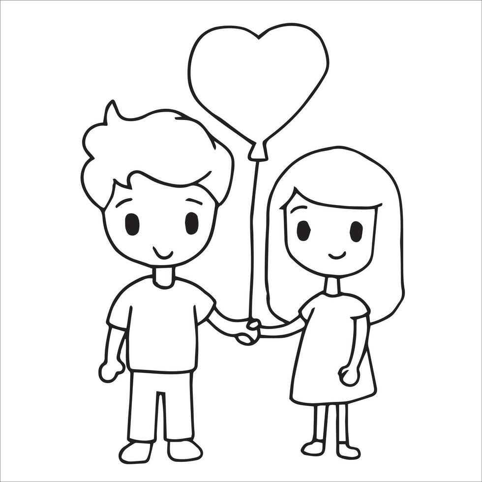 desenho animado desenhando do uma Garoto e uma menina com uma em forma de coração balão. dia dos namorados dia, amor, relacionamentos vetor