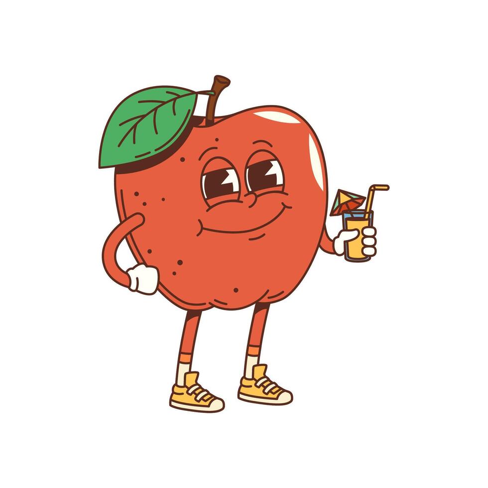 desenho animado groovy maçã fruta personagem, hippie estilo vetor