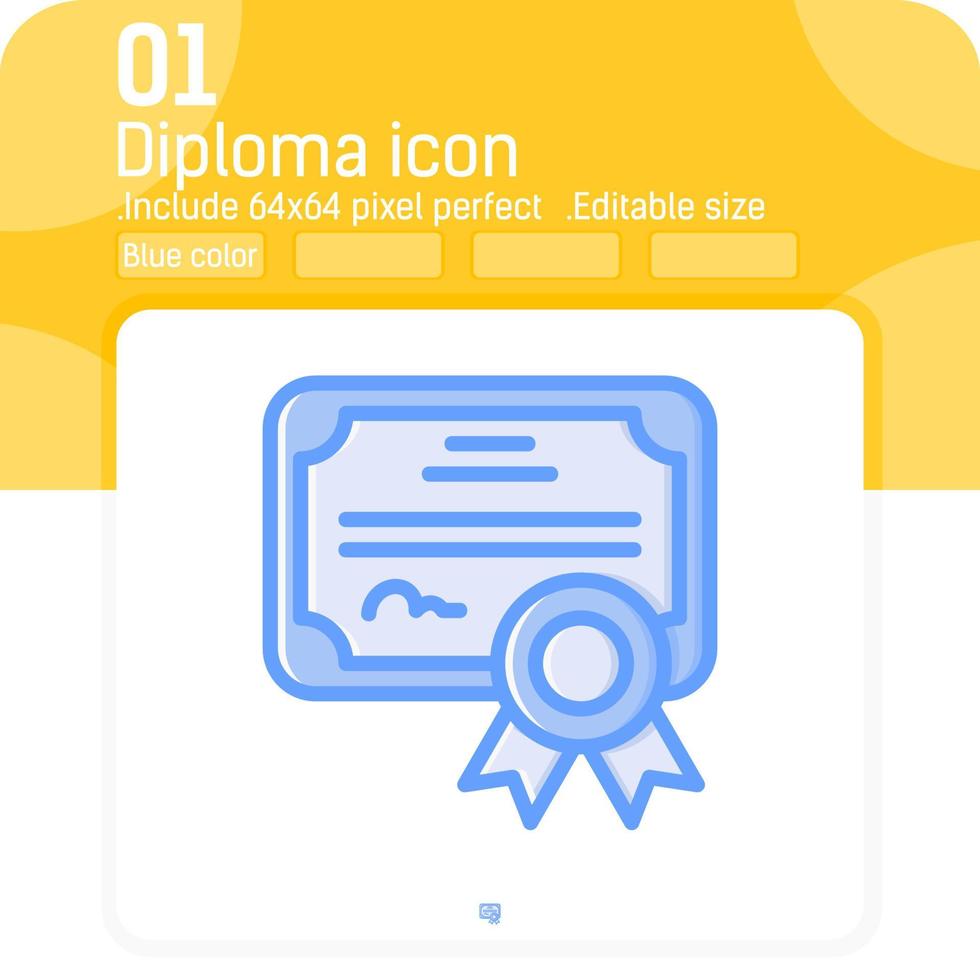 ícone de vetor de diploma com estilo de contorno azul de alta qualidade isolado no fundo branco. ilustração certificado sinal símbolo ícone para web, ui, ux, site, educação, logotipo, aplicativos móveis e todos os projetos