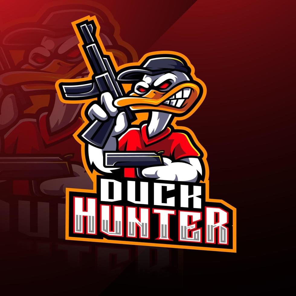 design do logotipo do mascote do duck hunter esport vetor