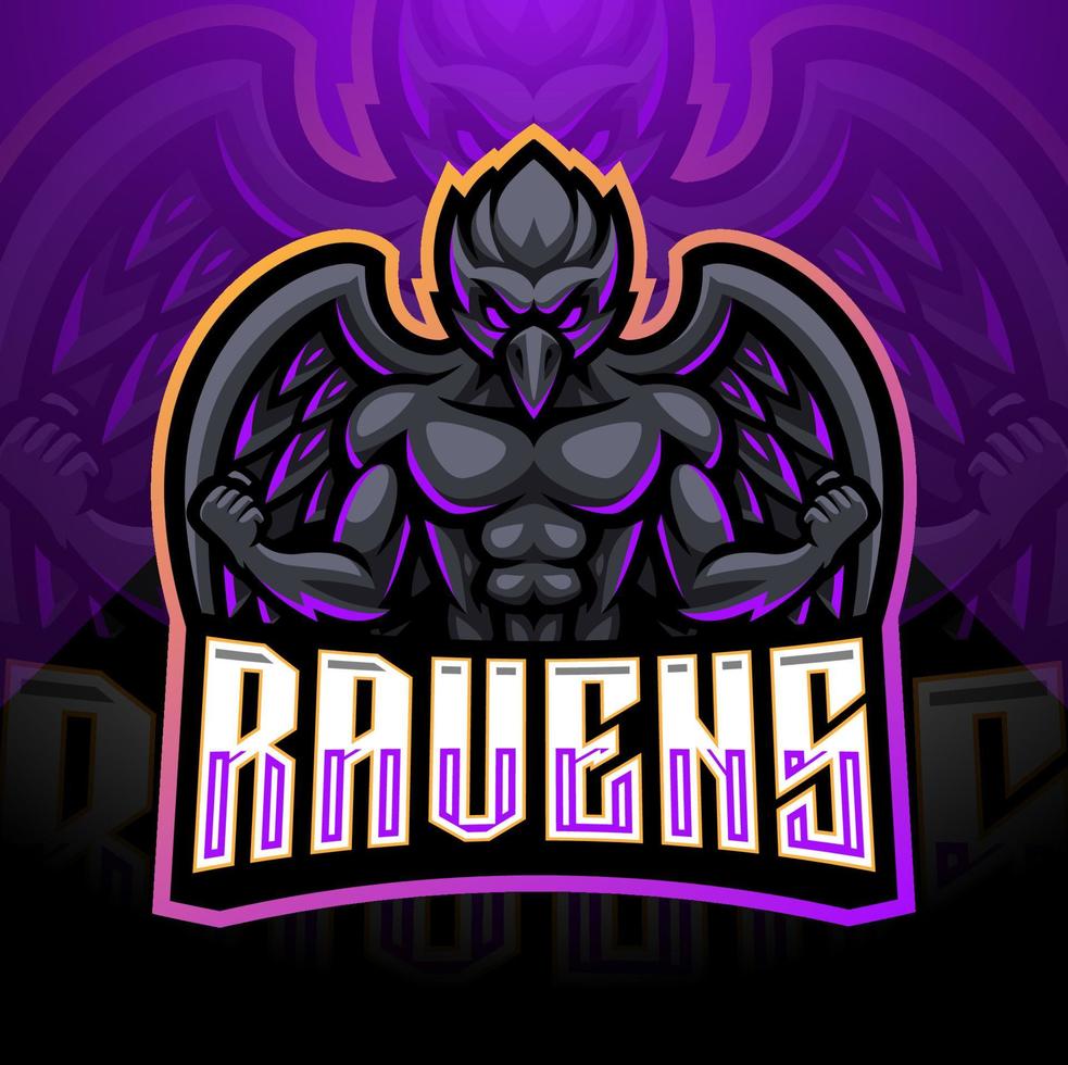 Design do logotipo do mascote raven esport vetor