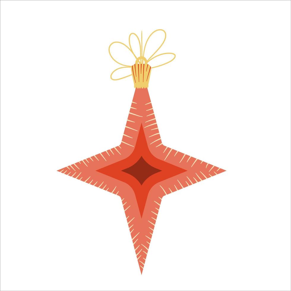 estrela de brinquedo de árvore de Natal em estilo retro é isolada em um fundo branco. design moderno de meados do século, anos 1950, 1960. ilustração vetorial em um estilo simples. decoração para cartões de natal vetor