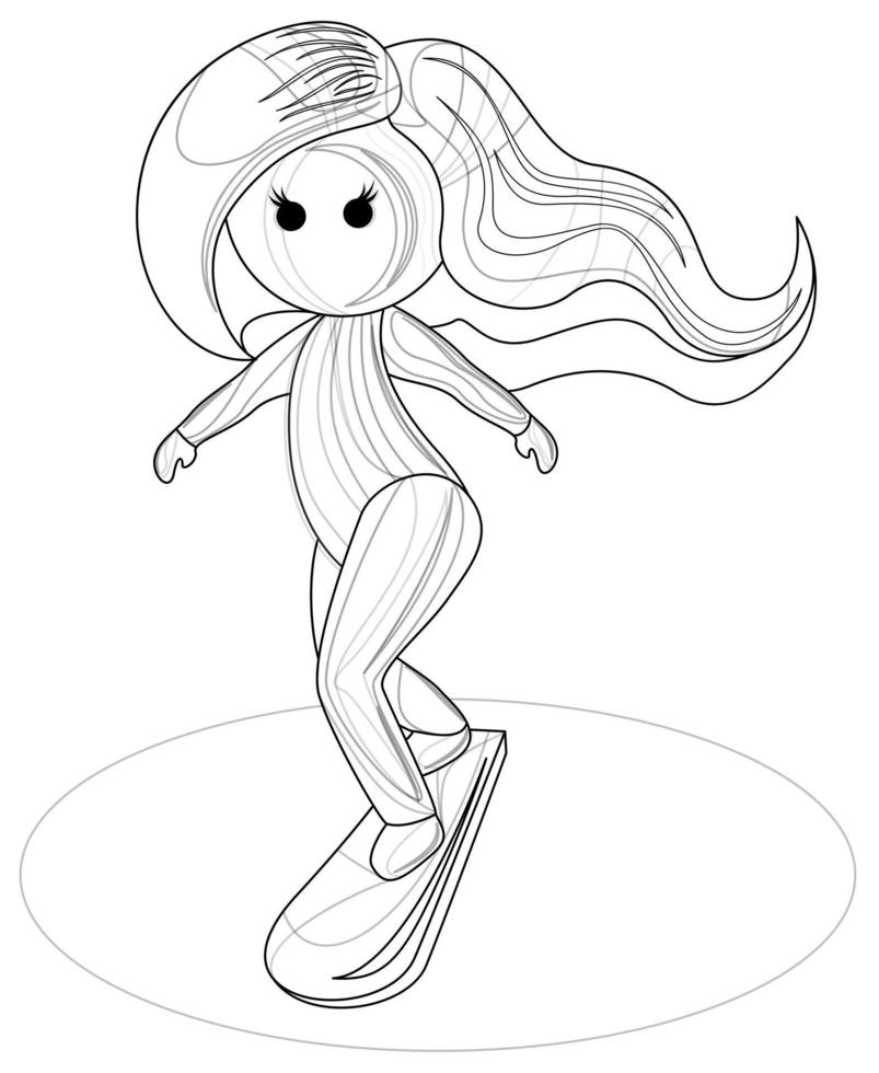 imagem vetorial de uma imagem estilizada de uma garota em uma prancha de surf. estilo de contorno vetor