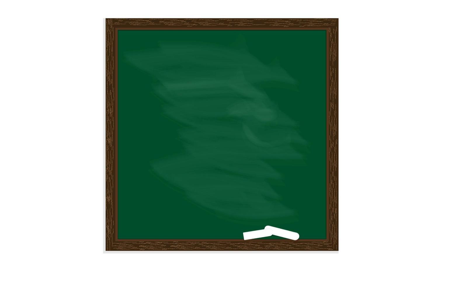 fundo verde escuro realista isolado e moldura de madeira, placa suja esfregada com giz. ilustração vetorial vetor