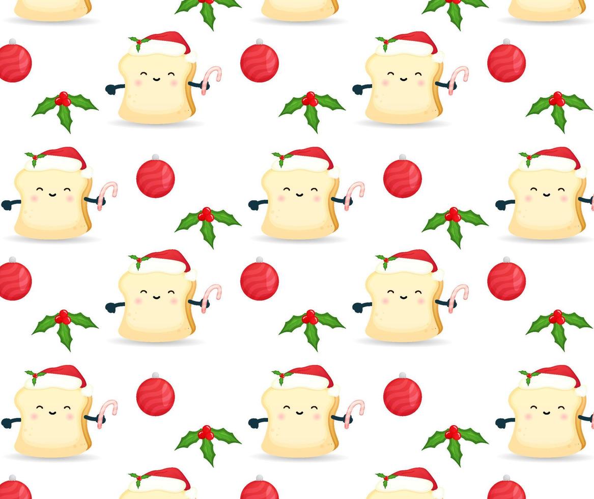 Pão fofo com chapéu de Papai Noel feliz Natal padrões vetor