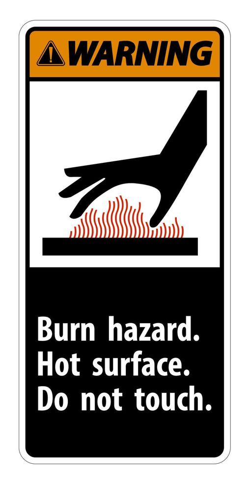 aviso perigo de queimadura, superfície quente, não toque o símbolo do sinal isolar no fundo branco, ilustração vetorial vetor