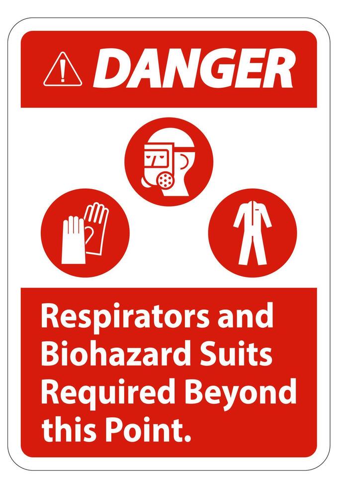 Aviso de respiradores de sinal de ppe e trajes de risco biológico necessários além deste ponto vetor