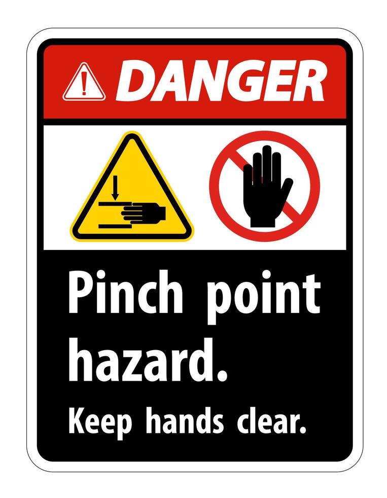 perigo de ponto de esmagamento, mantenha as mãos afastadas, o símbolo do sinal isolado no fundo branco, ilustração vetorial vetor