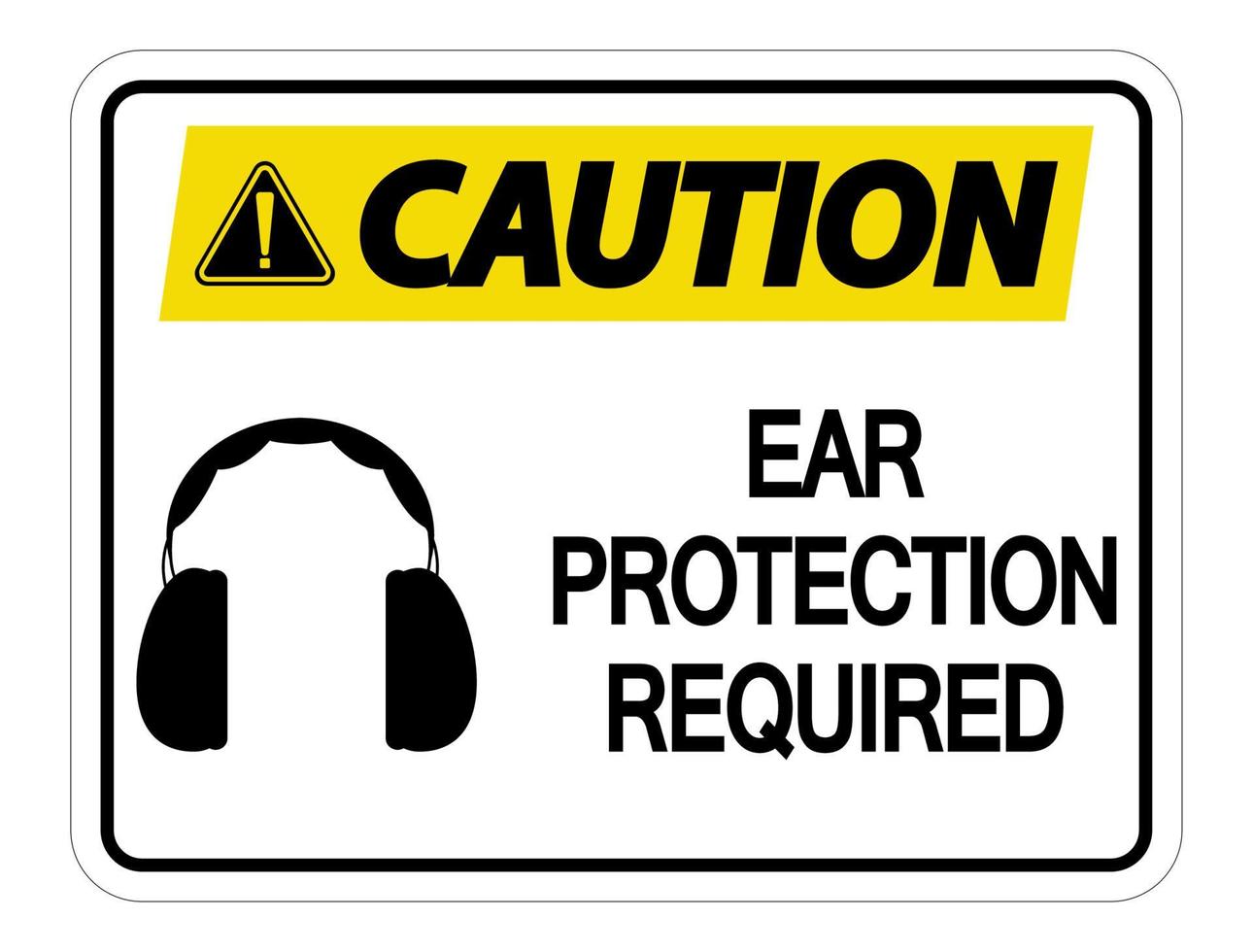cuidado, proteção auricular necessária sinal de parede em fundo branco vetor