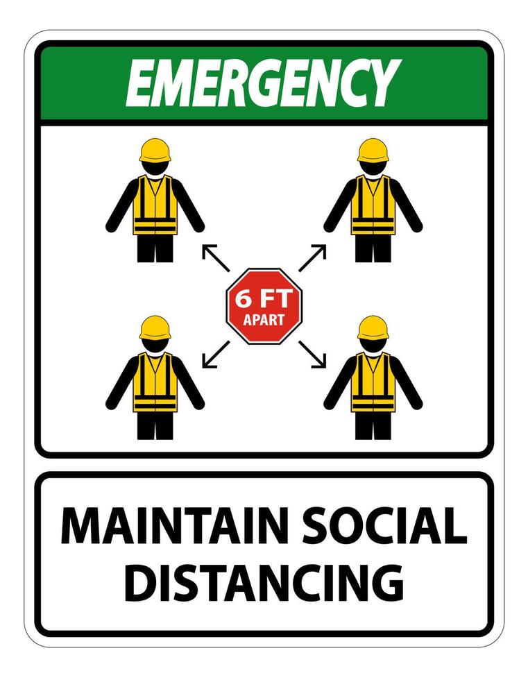 emergência, manter o distanciamento social, sinal de ficar a 2 metros de distância, sinal de coronavírus covid-19 isolado em fundo branco, ilustração vetorial eps.10 vetor