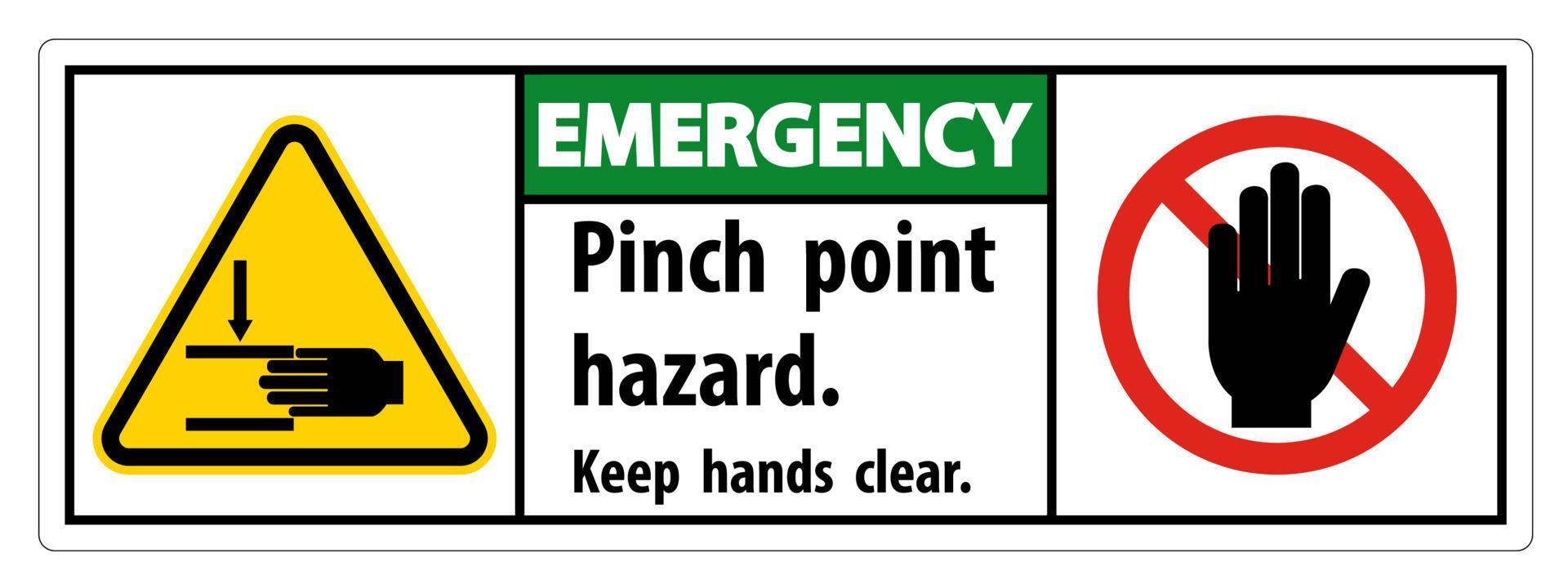 perigo de ponto de esmagamento de emergência, mantenha as mãos afastadas, o símbolo do sinal isolado no fundo branco, ilustração vetorial vetor