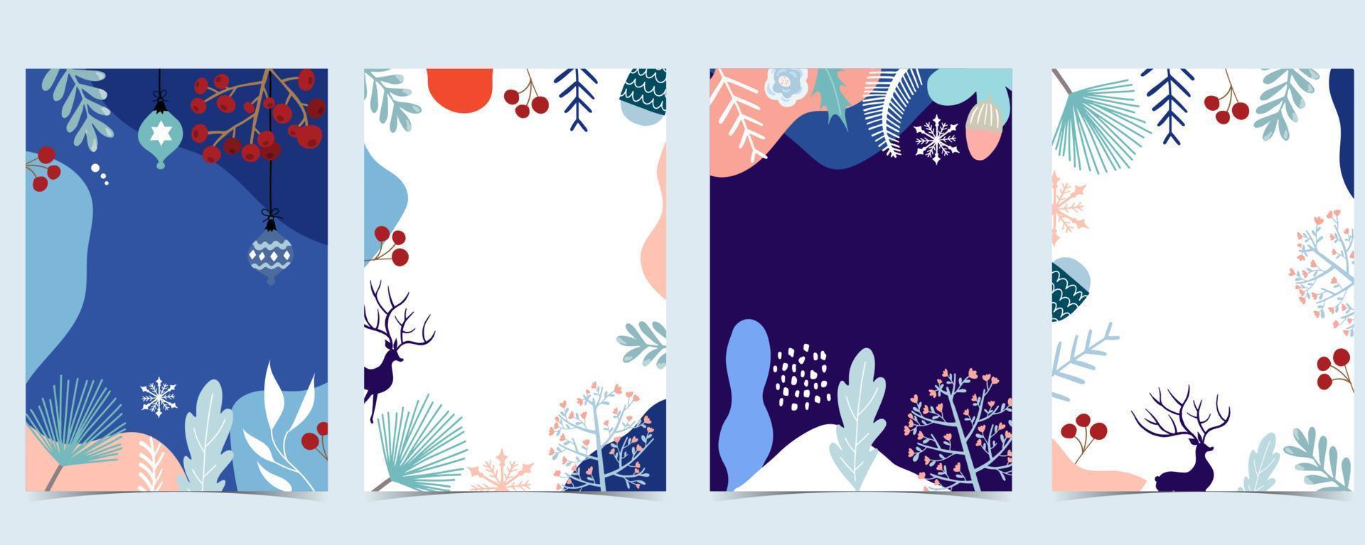 coleção de fundo de inverno com árvore, veado-da-chuva, flor, ilustração vetorial de leaves.editable para convite de natal, cartão postal e banner de site vetor